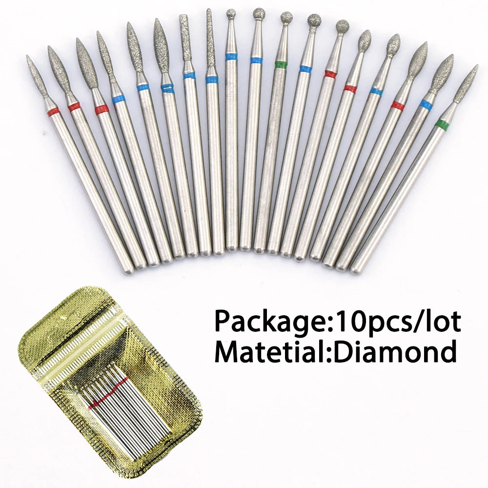 H-Series Diamond Nail Drill Bits, 10-Piece Selected Sets with 2.35mm Shanks for Compatible Electric Nail Files and Professional Manicure Filing Tools