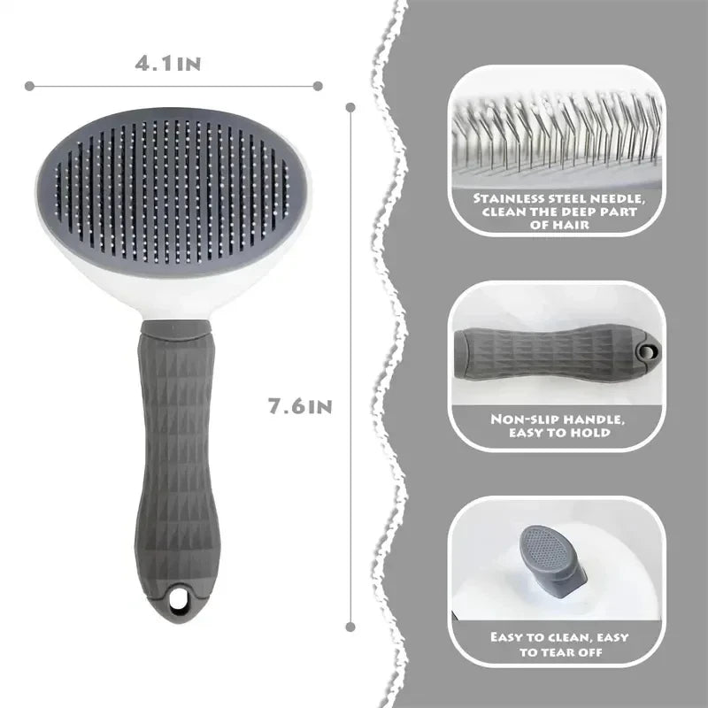 Self-Cleaning Pet Slicker Brush for Dogs and Cats, Stainless Steel Pin Grooming Tool with PP Body for Loose Hair Removal in Gray, Pink or Blue
