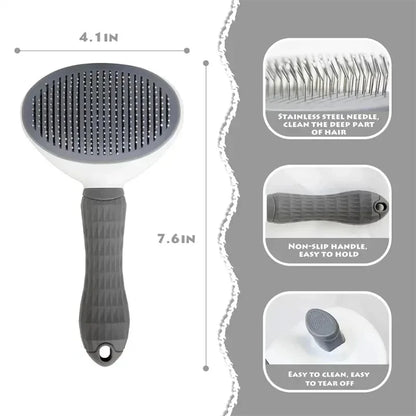 Self-Cleaning Pet Slicker Brush for Dogs and Cats, Stainless Steel Pin Grooming Tool with PP Body for Loose Hair Removal in Gray, Pink or Blue