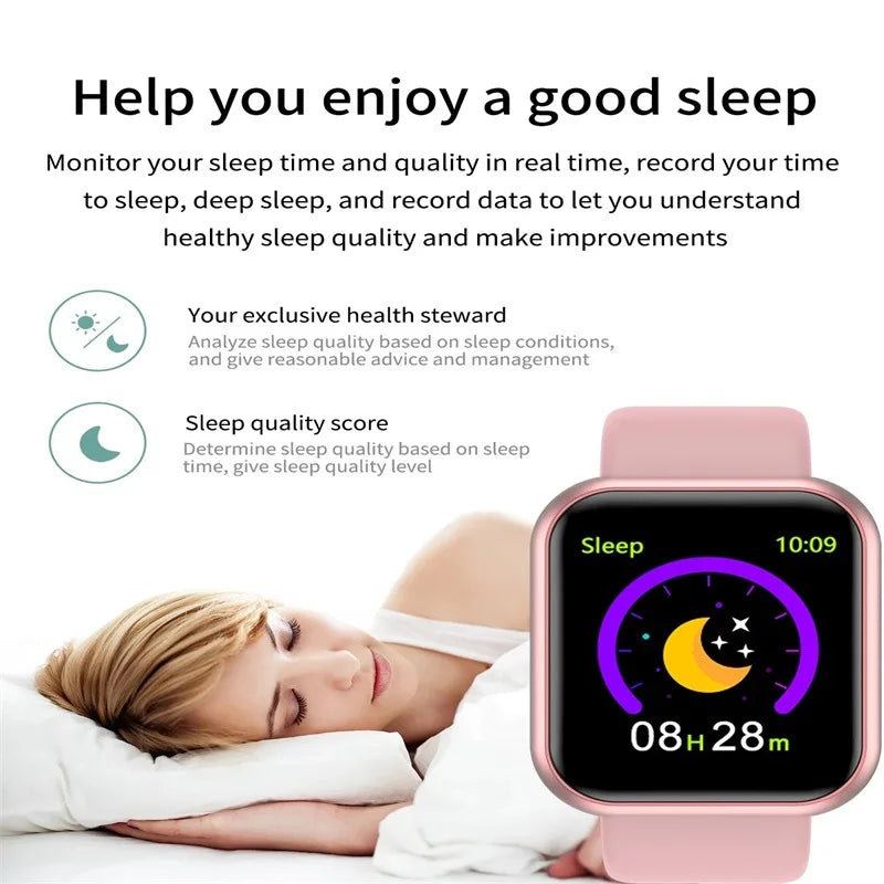Y68 Smart Watch with Original Box for Men and Women, Gray, Black, White or Pink Wearable with Listed Sleep Monitoring and Heart Rate Functions for Compatible iOS and Android Phones