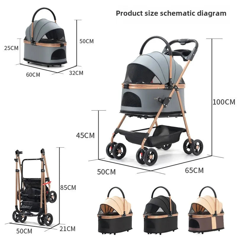 Folding Pet Stroller with Detachable Carrier, Listed 30lb Capacity and Easy Lock Canopy, Size M in Five Colors for Suitable Dogs and Cats on Neighborhood Outings