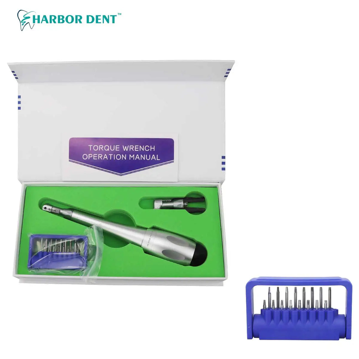 Adjustable Dental Implant Torque Wrench Set, 16-Piece Driver Tool Selection with Listed 2.35mm Latch-Type Bits in Silver, Blue or Red Options