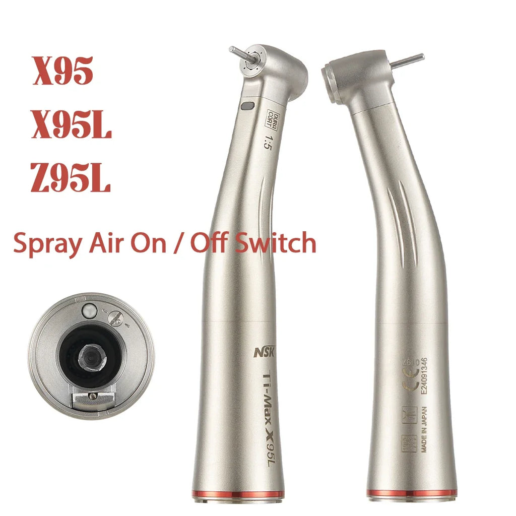 Speed-Increasing Dental Contra Angle Handpiece Options with X95L 1:5 Drive Reference, Fiber and Non-Fiber Labels plus X25, Z and SG Model Selections