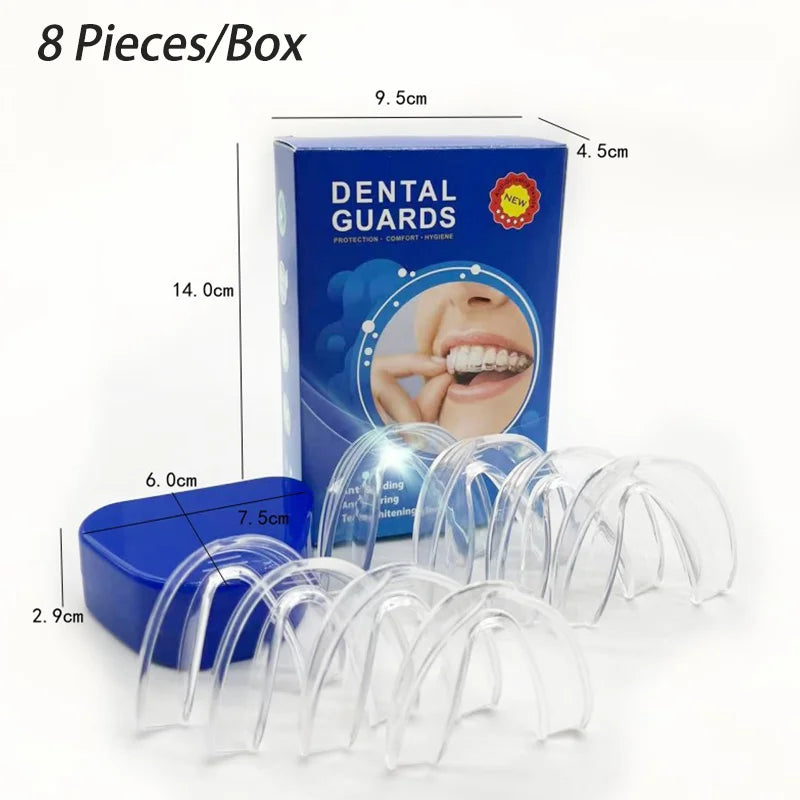EVA Thermoplastic Dental Trays, Transparent Braces-Style Oral Appliances with Eight A-H Option Labels for Professional Dental Suitability and Fit Review