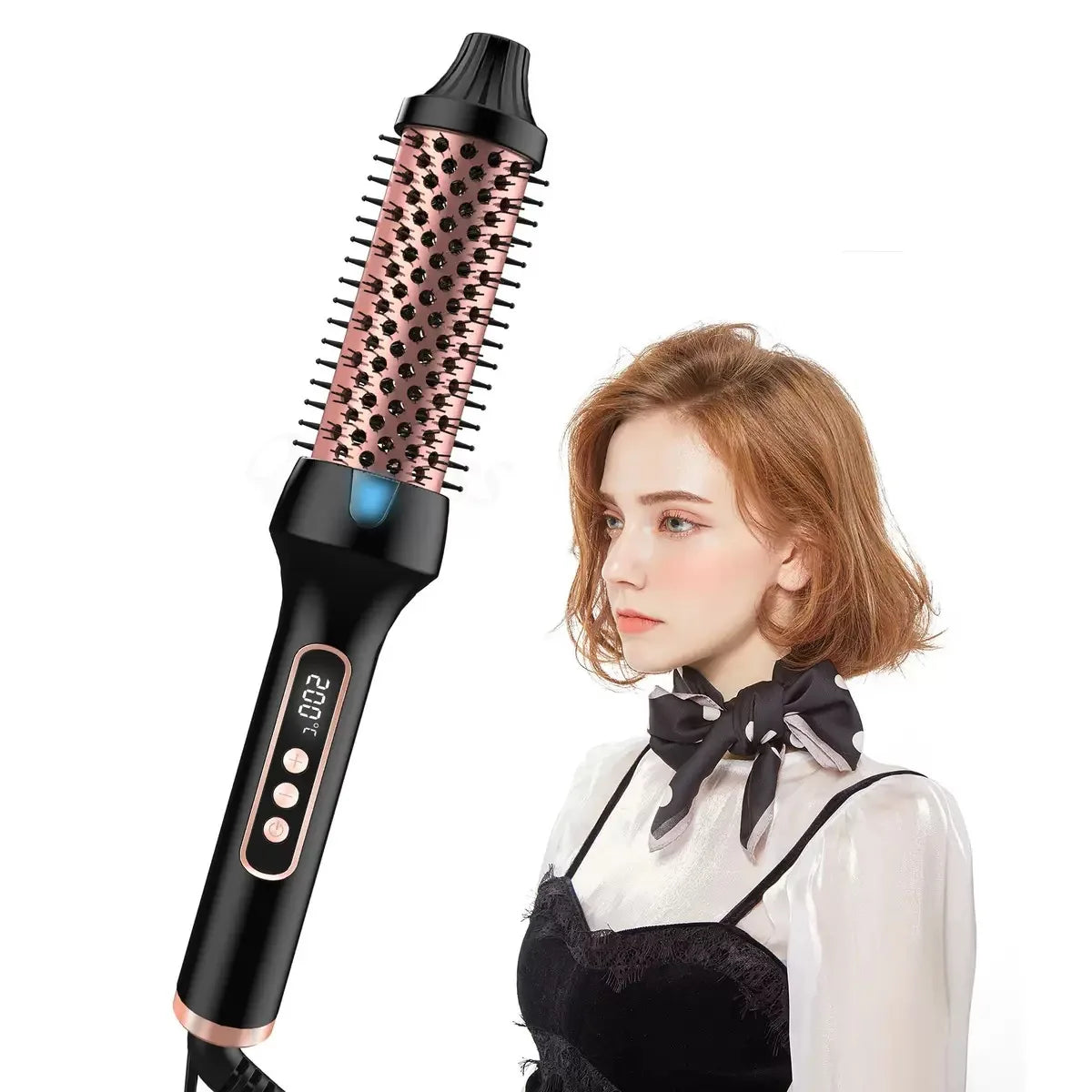 38mm Thermal Styling Brush with Dual PTC Heating, Nine Temperature Settings and 60-Minute Auto Shut-Off, Black Gold Hair Curler and Straightener