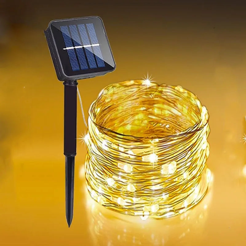 Solar Copper Wire Fairy Lights with Light Sensor, Warm, White or Multicolor Single and Two-Piece Options in 6M to 31M Lengths for Garden and Holiday Decor