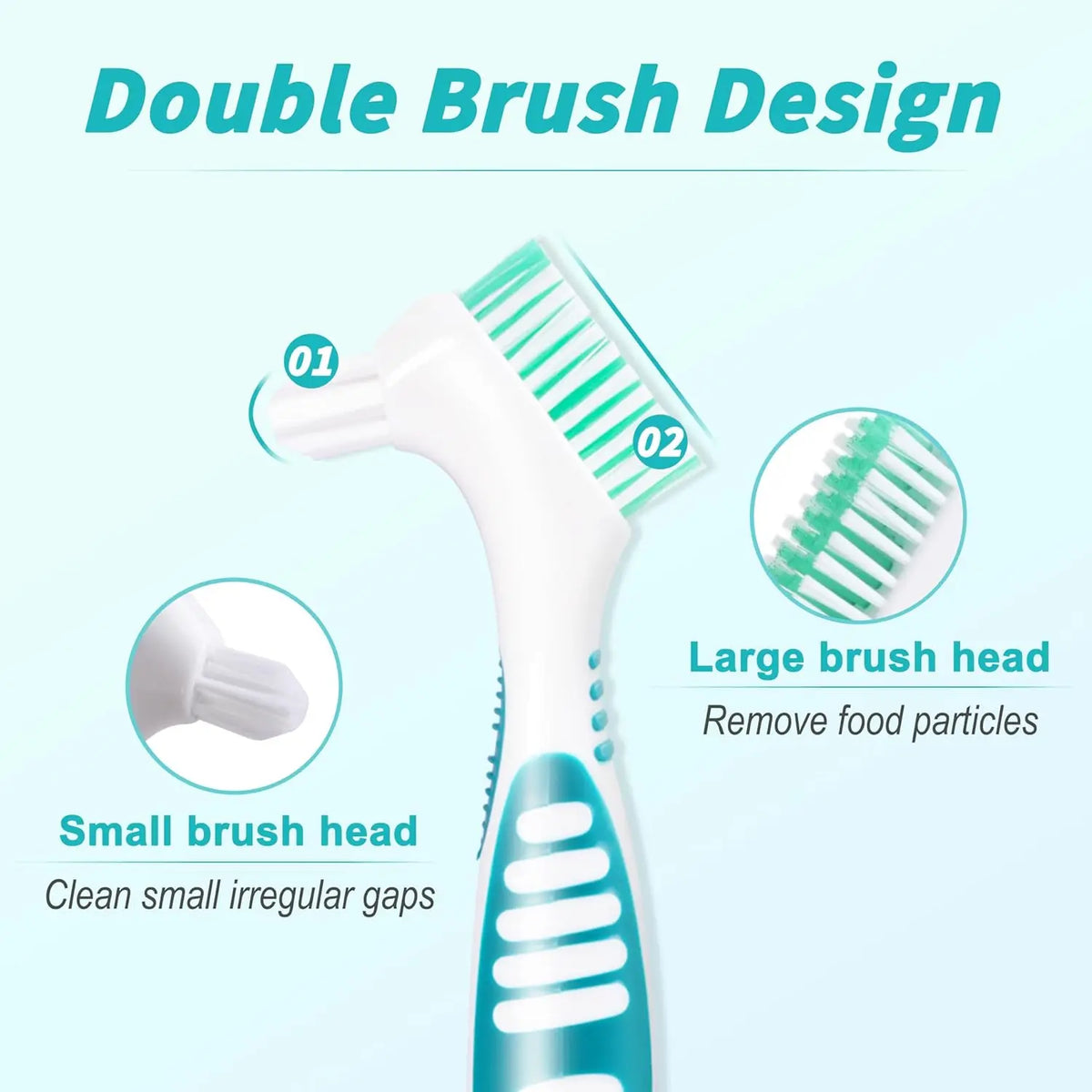 Denture Cleaning Brushes 24-Pack, Individually Wrapped Double-Sided False Teeth Brushes in Mixed Colors with Listed Soft Bristles for Personal Care Supplies