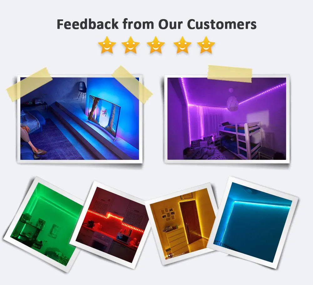 Music Sync RGB LED Strip Lights with 5V USB Power and Bluetooth 24key Option, Nine Lengths from 1m to 30m for Bedroom, TV and Party Accent Decoration