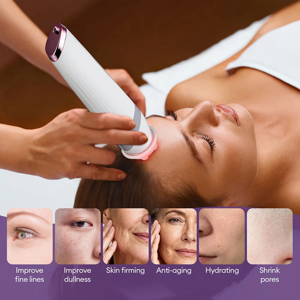 Four-Head Bubble Facial Pen in White with Silicone Massage Tips, Five Vibration and Spin Levels, Eight LED Modes and Type-C Rechargeable Design