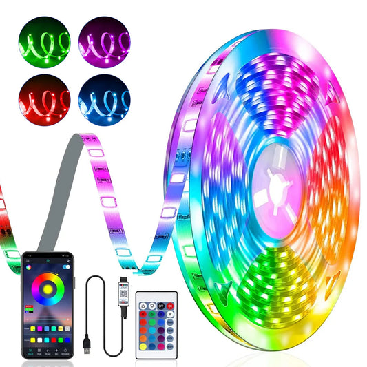 Music Sync RGB LED Strip Lights with 5V USB Power and Bluetooth 24key Option, Nine Lengths from 1m to 30m for Bedroom, TV and Party Accent Decoration