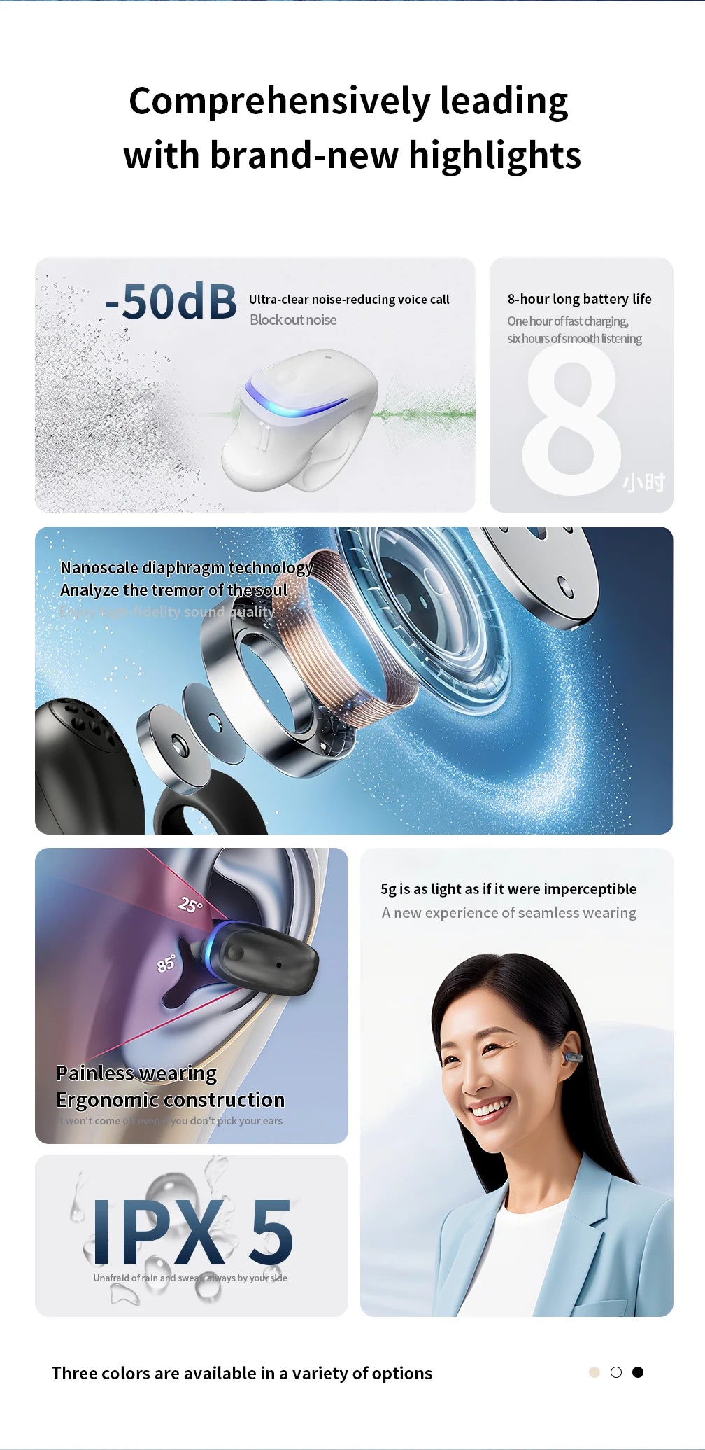 Single Ear Clip Earphone with Listed Bluetooth 5.3 Wireless Connectivity, Black or White Options and Sport-Style Headset Design for Personal Audio