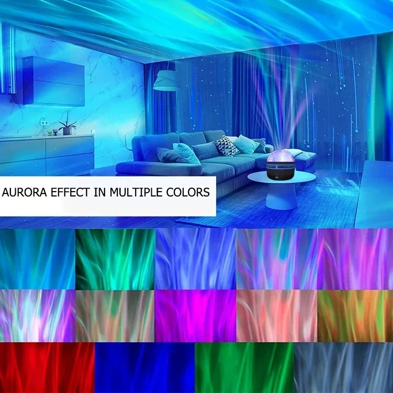 RGB Projection Night Light with Remote Control, USB 5V LED Lamp with Removable Shade in Aurora or Water Ripple Options for Bedroom, Game Room and Party Decor