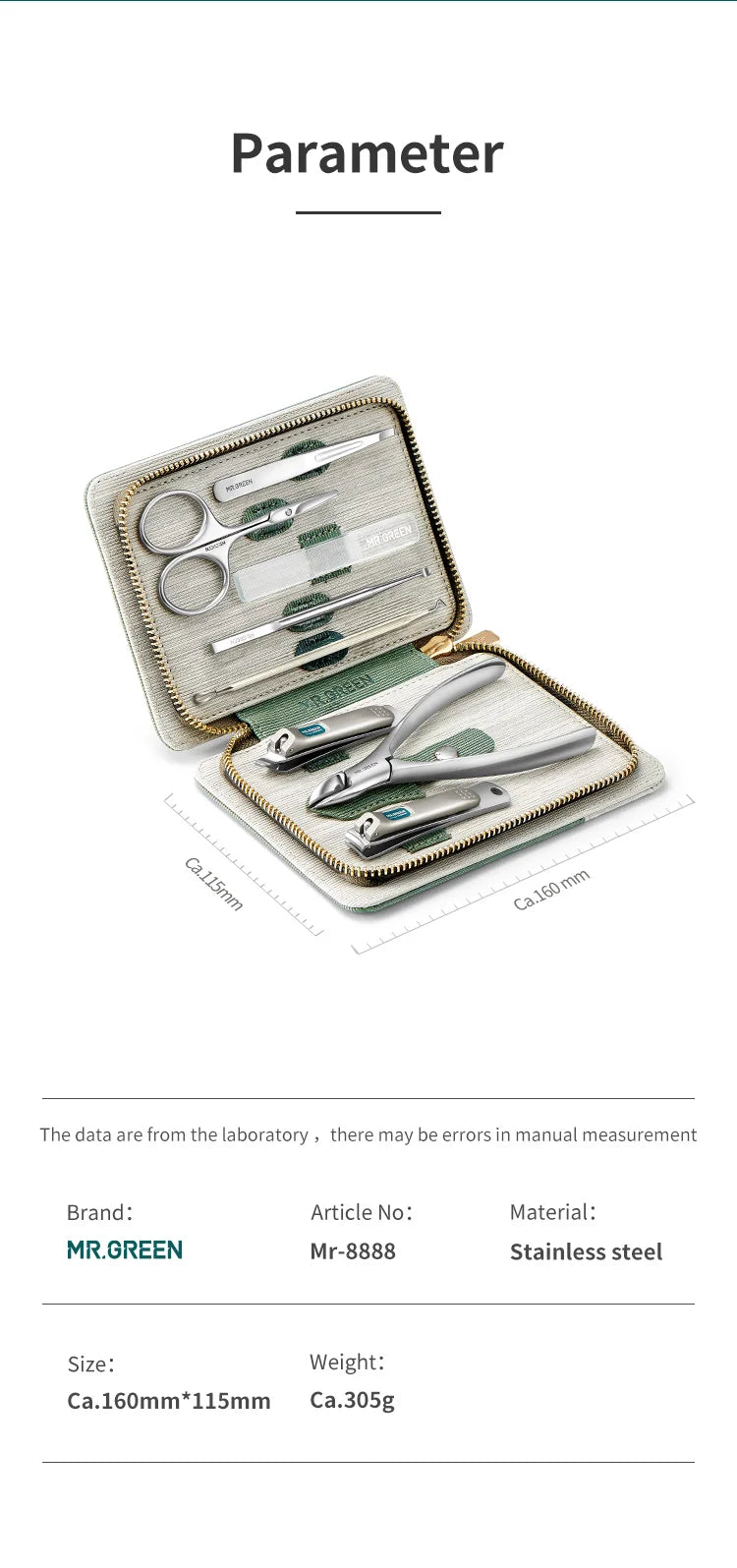 Travel Manicure and Pedicure Set by MR.GREEN, Stainless Steel Nail Clippers and Grooming Tools with PU Leather Case, Mr-8888 and Mr-8888i Options