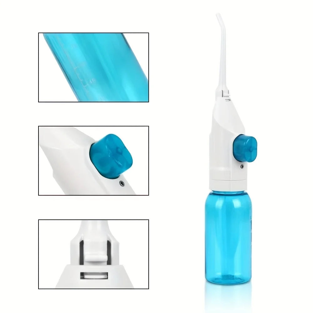 Manual Oral Irrigator with Portable Plastic Design, Hand-Operated Water Flosser in Black, Blue or Pink for Everyday Home and Travel Oral Care Routines