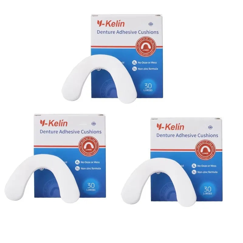 Denture Adhesive Cushion Pads by Y-Kelin, Listed Zinc-Free Strip Format with Upper or Lower Options in 1, 3 and 5-Pack Selections for Adult Denture Care