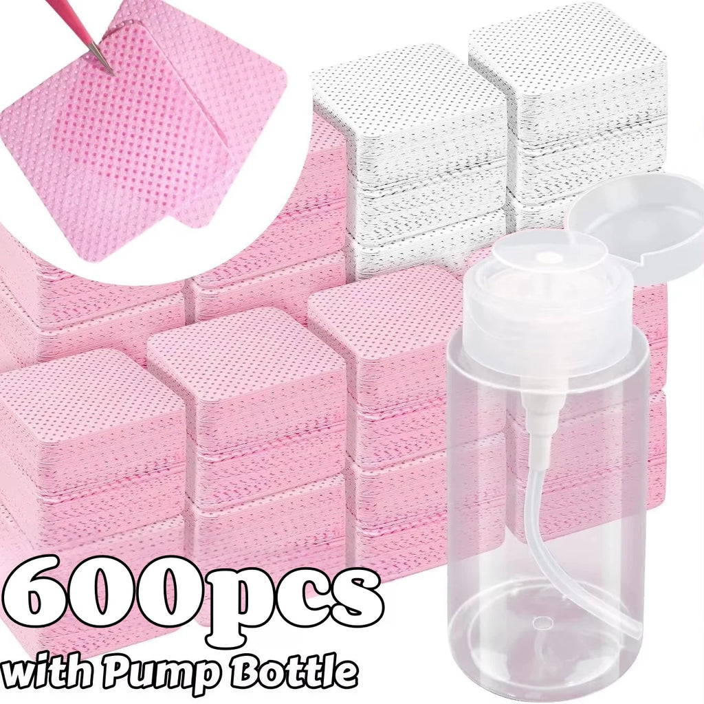 Lint-Free Nail Wipes for Gel Cleansing and Nail Polish Removal, Pink or White Manicure Pads in 20 to 600 Piece Packs with Bottle Options