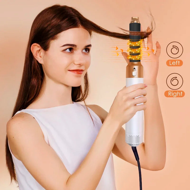 Interchangeable Hair Dryer Brush Set, 5-in-1 1000W Hot Air Styler with Curling Attachments, Smoothing Comb and Nozzle, Three Heat Settings and US Plug Option