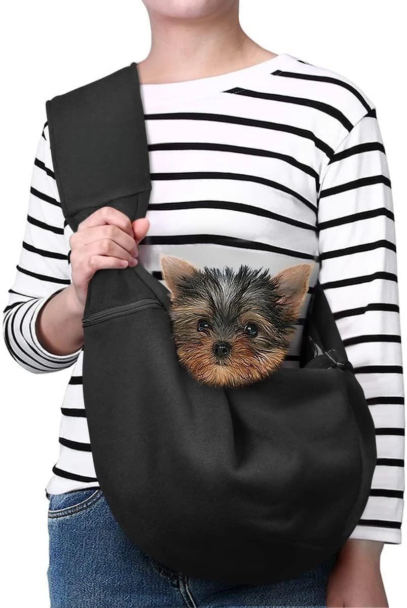 Small Dog Chest Carrier Bag with Adjustable Shoulder Strap and Zippered Pocket, Black or Gray Front Carry Accessory for Suitable Puppies and Pet Outings