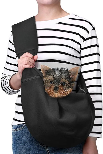 Small Dog Chest Carrier Bag with Adjustable Shoulder Strap and Zippered Pocket, Black or Gray Front Carry Accessory for Suitable Puppies and Pet Outings