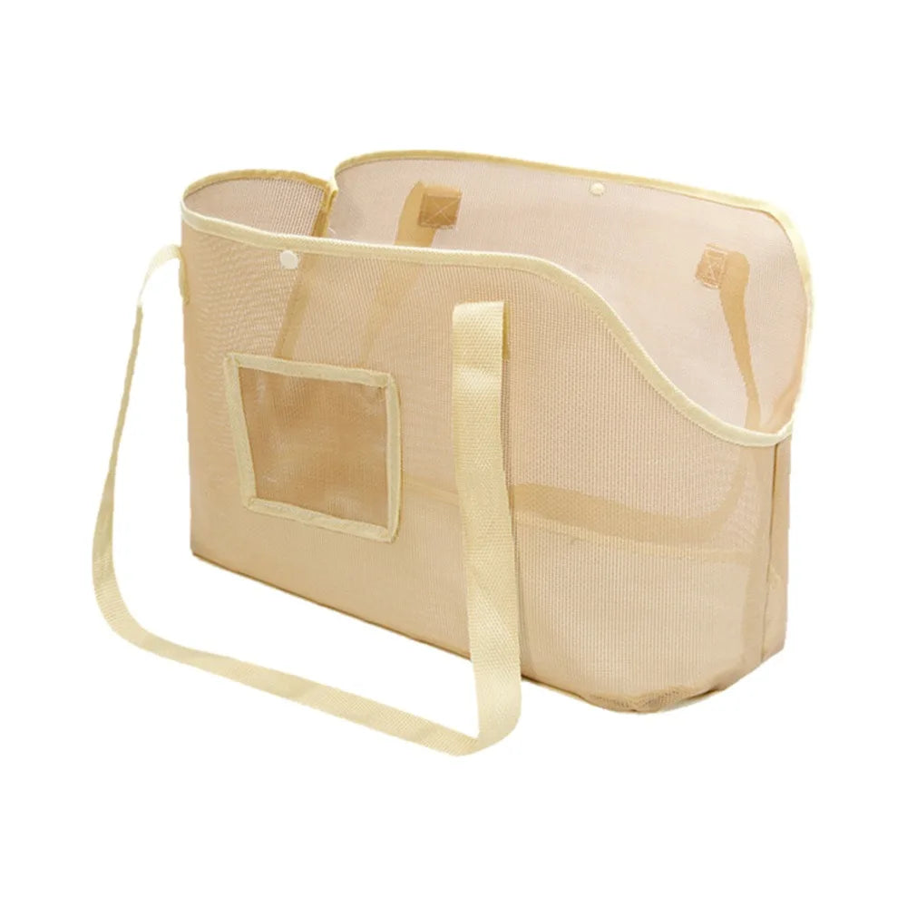 Mesh Dog Carrier Shoulder Bag, Foldable Breathable Pet Travel Handbag with Textilene, Nylon and Oxford Cloth in Beige, Black or Grey and M or L Size Options