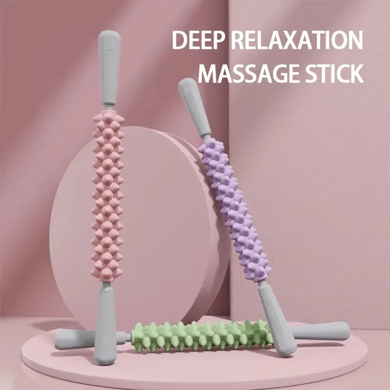 Yoga Massage Stick with Wolf-Teeth Texture Reference for Adult Calf, Thigh and Forearm Massage, Pink, Purple or Green and Two-Piece Option Labels