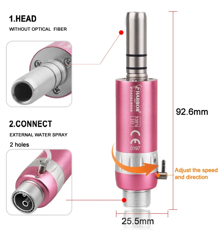 Dental Handpiece Set, 4-Piece High and Low Speed Air Turbine Kit with Straight Handpiece, Contra Angle and Air Motor, 2 or 4 Hole Options