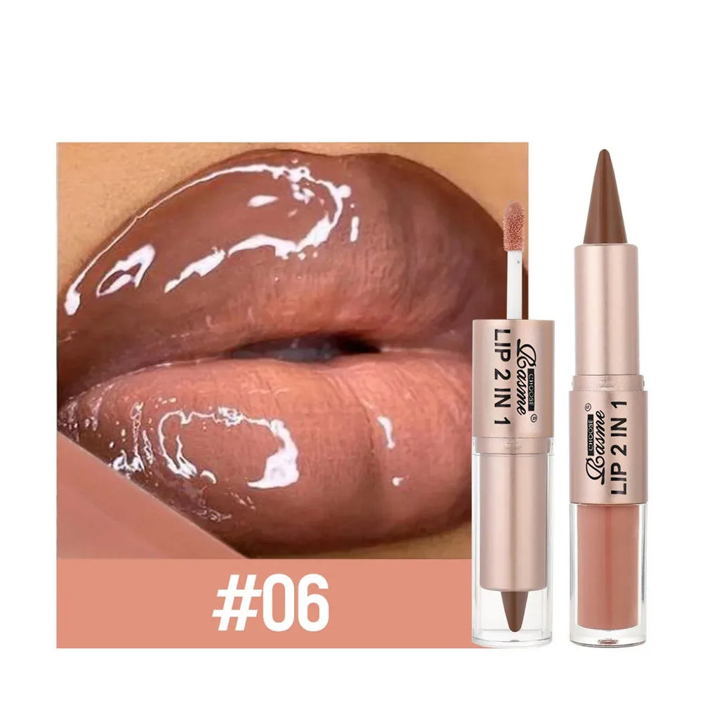 2-in-1 Lip Liner and Gloss Pen with Listed Matte Color and Mirror-Shine Lip Glaze, Coded Shade Options for Gradient Lip Contouring and Everyday Makeup