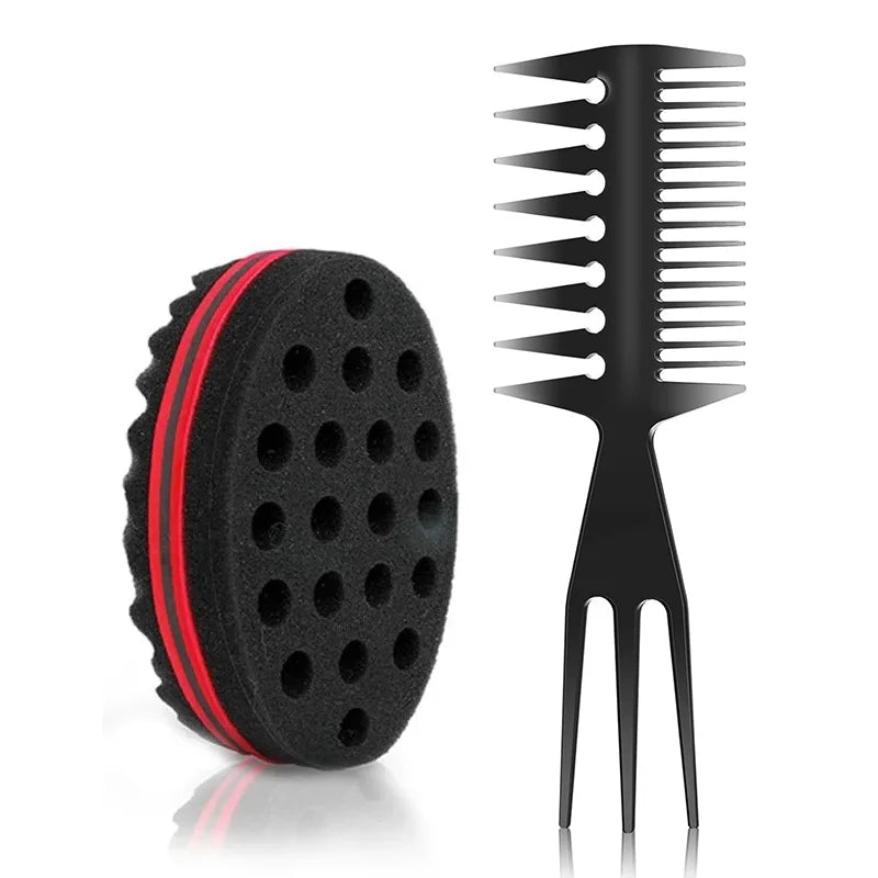 Afro Twist Hair Styling Kit, Two-Piece and Three-Piece Set1 or Set2 Options with Sponge, Mesh Comb and Double-Sided Pick References for Curl and Coil Grooming
