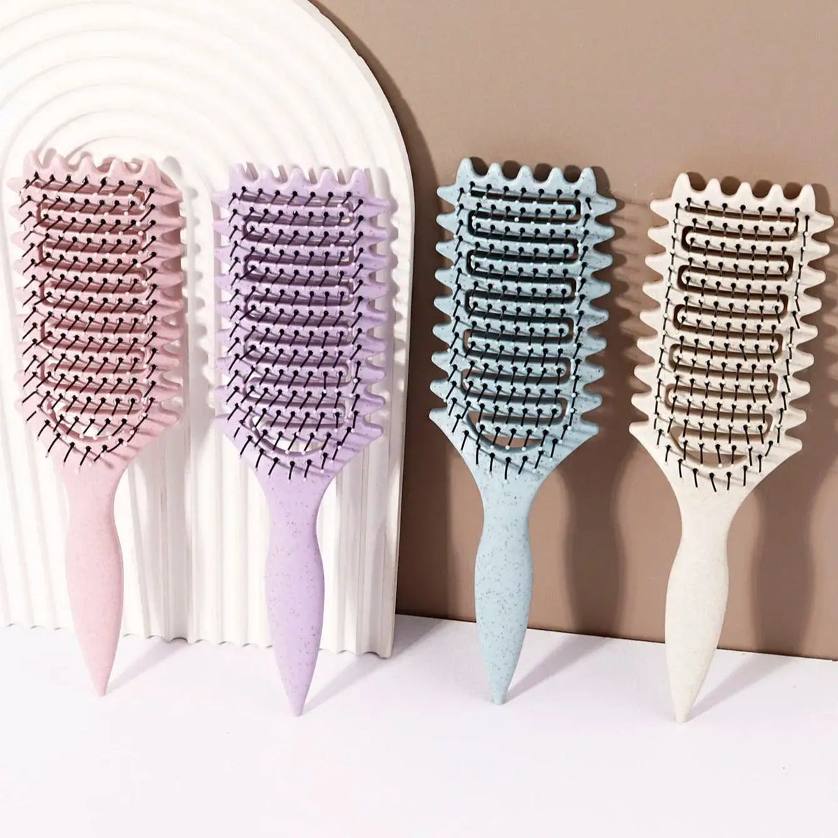 Hollow Hair Styling Brush with Nylon Bristles and ABS Plastic Handle, Four Color Options for Everyday Curl Shaping and Compatible Natural Hair or Wig Grooming