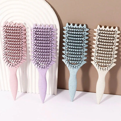 Hollow Hair Styling Brush with Nylon Bristles and ABS Plastic Handle, Four Color Options for Everyday Curl Shaping and Compatible Natural Hair or Wig Grooming