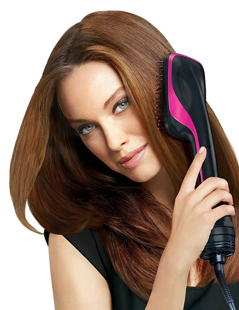 Hot Air Styling Comb, Black Ionic Hair Dryer Brush for At-Home Drying, Straightening and Curling with US 110V and Regional Plug Options