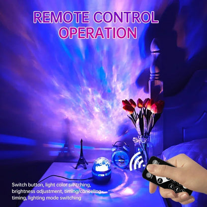 USB Galaxy Projector Light with Starry Sky, Aurora, Water Wave or Crystal Style Options, Decorative Bedroom and Party Lighting with Select Remote Versions