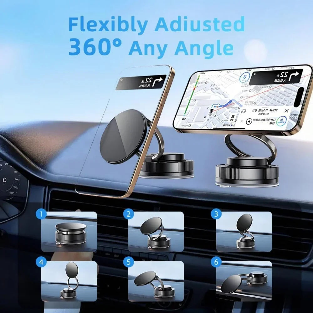 Vacuum Magnetic Car Phone Holder in Black, Suction Cup Mount with Locking Knob and Listed 360-Degree Rotation for Compatible Smooth Flat Surfaces