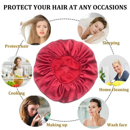 Wide Band Satin Sleep Bonnet with Listed Elastic Hair Wrap Design, Polyester Material Reference and Twenty-Eight Color Labels for Adult Nighttime Hair Styling