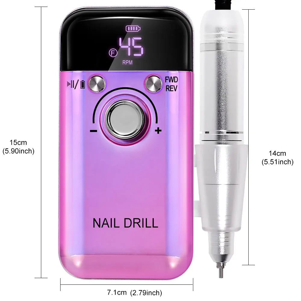 Rechargeable Portable Nail Drill with Listed 45,000 RPM Speed and Type-C Option, White, Pink or Purple Device and Kit Selections for Manicure Work