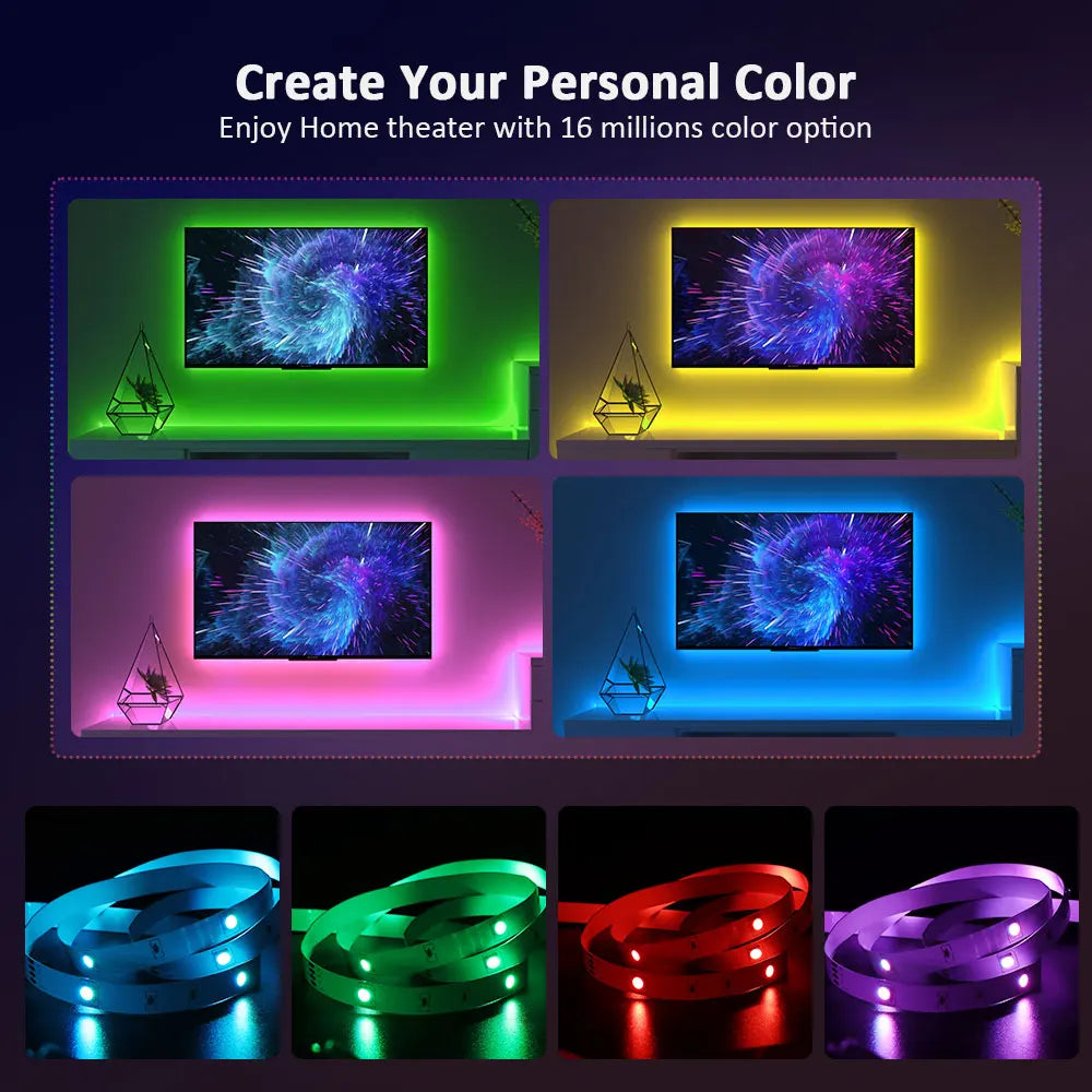 Music Sync RGB LED Strip Lights with 5V USB Power and Bluetooth 24key Option, Nine Lengths from 1m to 30m for Bedroom, TV and Party Accent Decoration