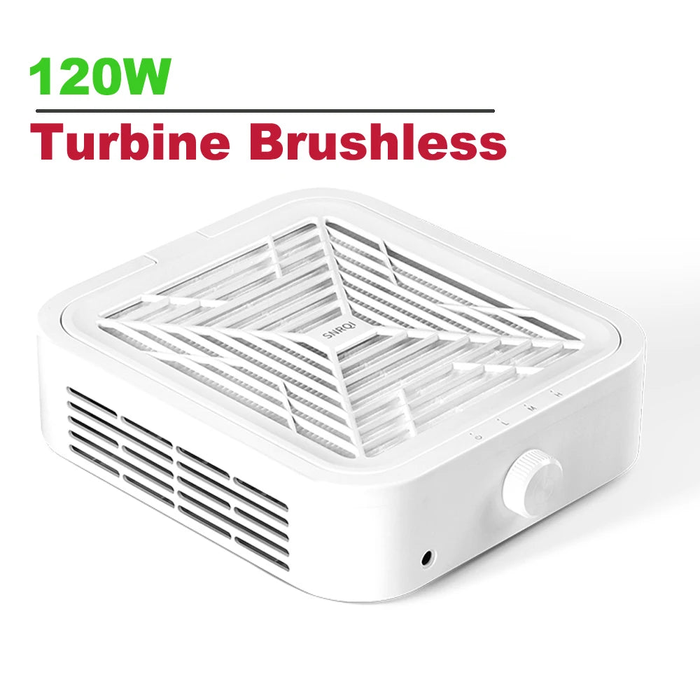 Manicure Nail Dust Extractor with WL007 and WL005 Model Options, US or EU Adapter Labels and Listed WL007 Reusable Filter with Extra Filter