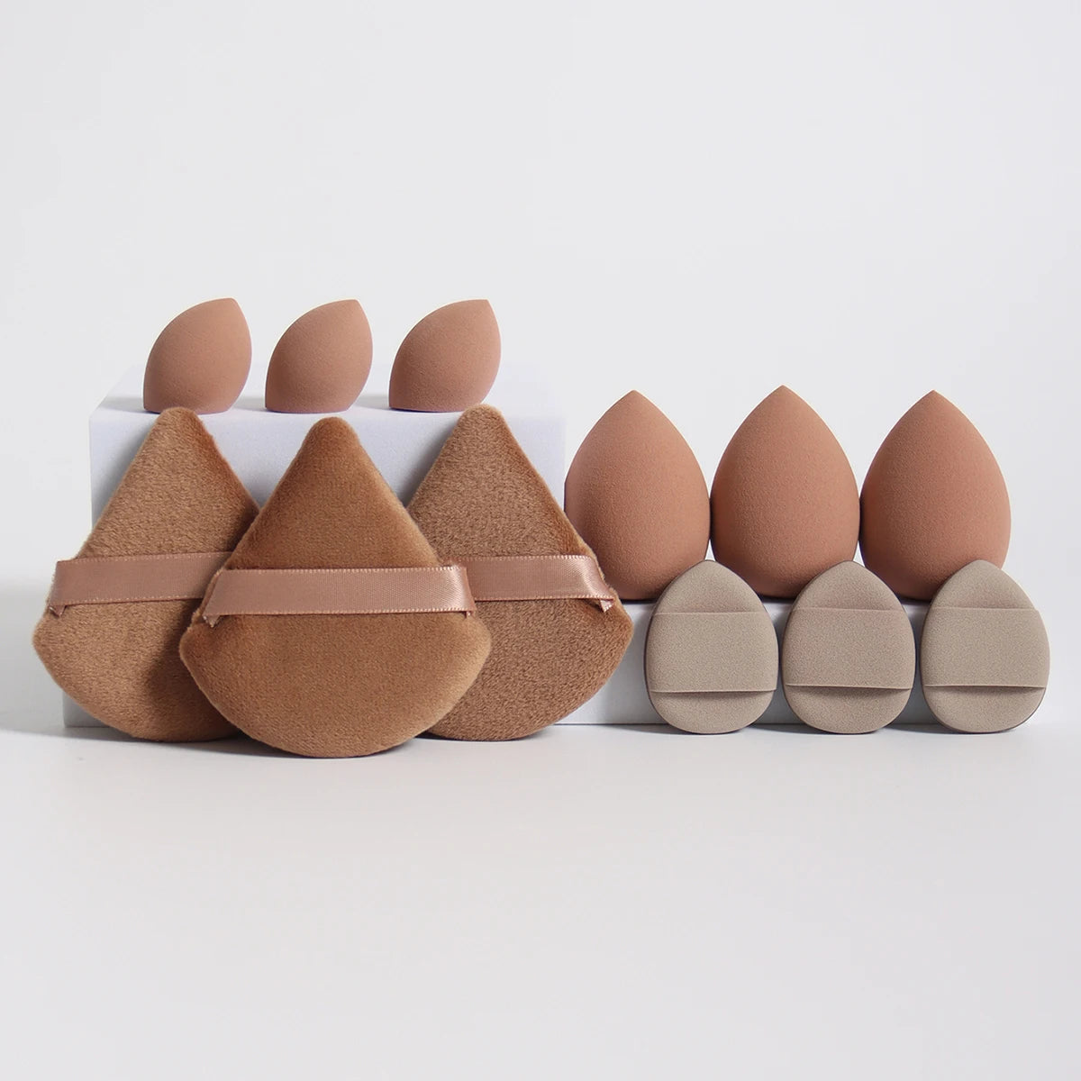 12-Piece Makeup Sponge and Powder Puff Set with Mini Air Cushion Puff and Beauty Egg References, 18 Color and Style Labels for Adult Cosmetic Application