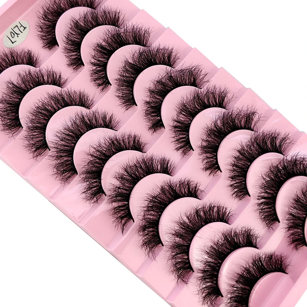 Faux Mink Strip Eyelashes in Ten-Pair Style Options, Synthetic Lash Fibers with Black Cotton Band Reference and Eighteen Codes for Everyday or Occasion Makeup