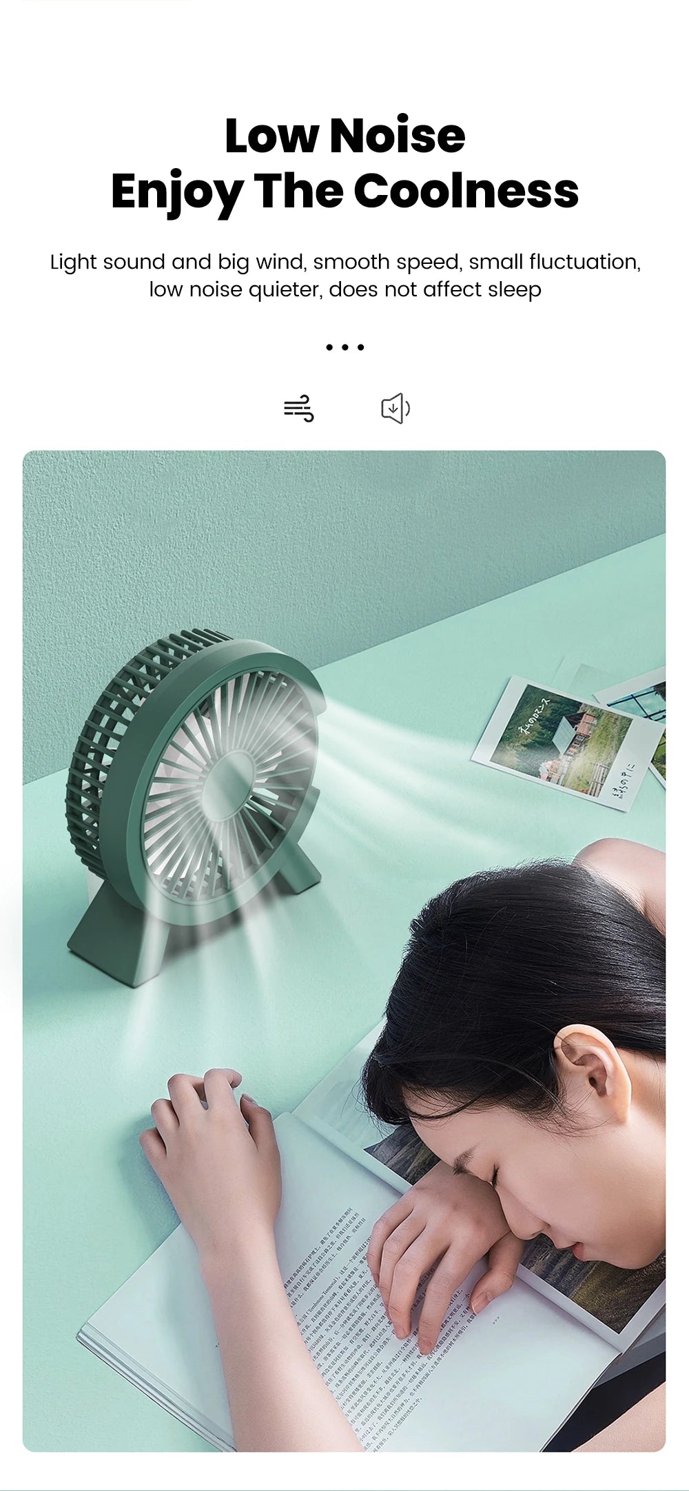 USB Powered Mini Desk Fan for Home Office and Student Study Spaces, Direct-Connection Tabletop Personal Fan in Green, White or Pink