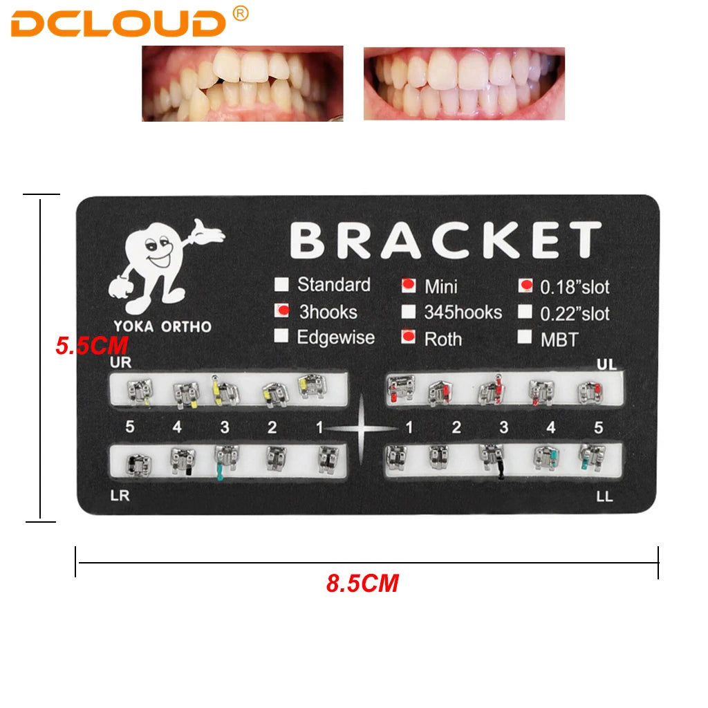 Monoblock Orthodontic Brackets, 200-Piece Metal Dental Supply in 10 Packs with Mini Design and Roth, MBT or Edgewise 022 Options for Professional Use