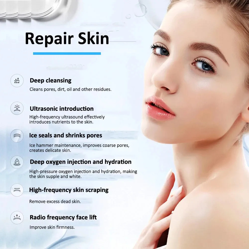 Touchscreen Hydro Facial Equipment with A/B/C Solution Tanks, Multi-Handpiece Beauty Machine References and 110v, 220v or DL Selection Labels
