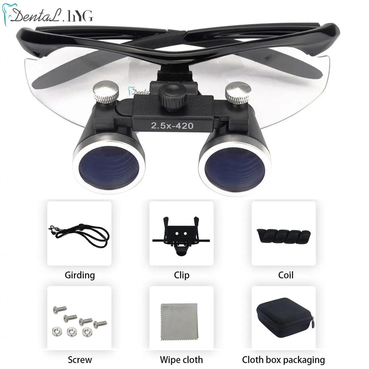 Binocular Dental Loupes with 2.5X or 3.5X Magnification and 420mm Working Distance, Six Color Options with Listed Fabric Bag for Professional Use