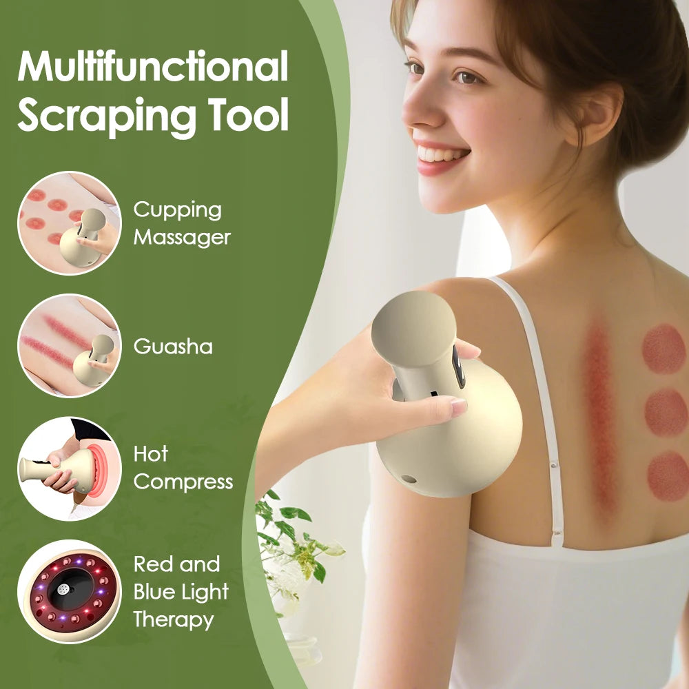 Electric Cupping Gua Sha Massager BK-BG01 with Listed Nine Suction Levels, Heating Base and Eight Steel Beads, USB-C Rechargeable Light Yellow Personal Care Device