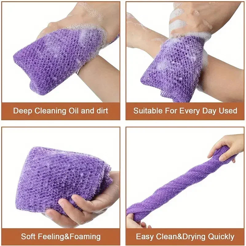 African Exfoliating Bath Sponge with Double-Sided Mesh Washcloth Texture, Single Body and Back Shower Scrubber in Seven Color Options for Home and Travel