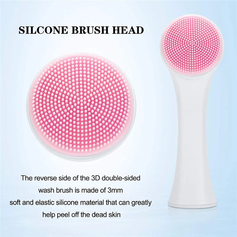 Facial Cleansing Brush, Double-Sided Manual Face Wash Tool with Handle, Silicone and Plastic Construction, Listed 13 x 6 cm Size in Pink or Blue