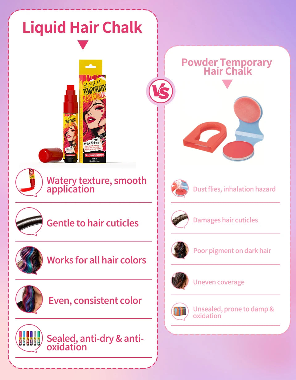 Temporary Hair Color Chalk for Washable Highlights, 10ml Single-Color and Six-Color Set Options for Halloween, Cosplay and Holiday Party Styling