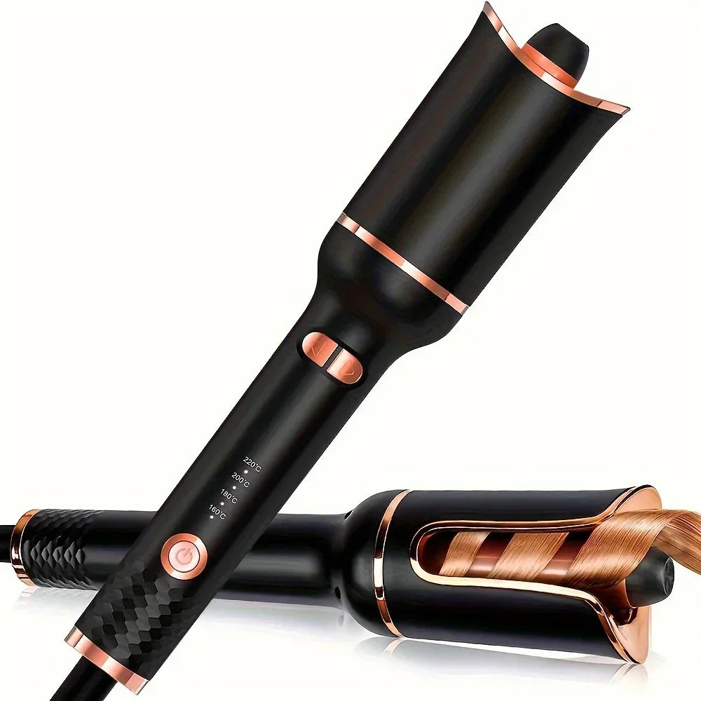 Auto-Rotating Ceramic Curling Iron by TINSOL, 34W Plug-In Hair Styler with Three Heat Settings, Tourmaline Ceramic Heating Surface and 2-Meter Cord