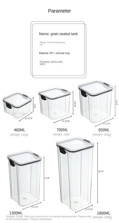 Clear Pantry Storage Jars with White or Black Covers, Five Capacity Options from 460ml to 1800ml and Single-Size Packs or Mixed Five-Size Kitchen Sets