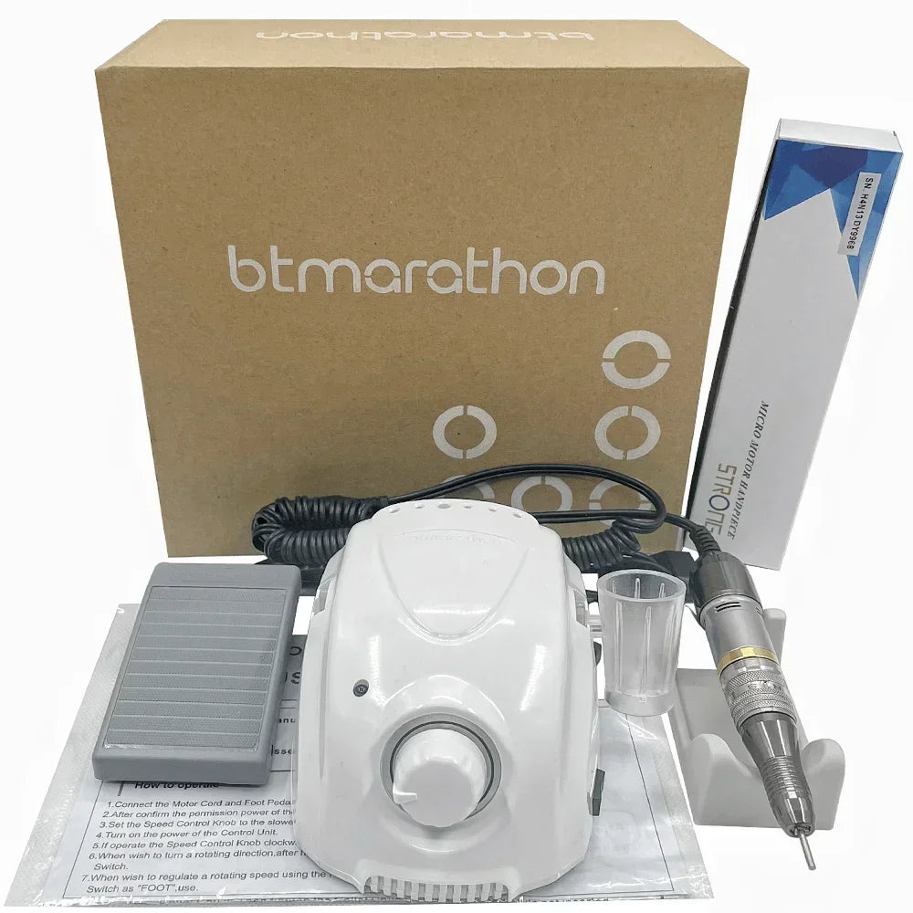 Manicure Micromotor Drill in BT Marathon Style Options with US or EU Plugs, Listed 65W Power, 35,000 RPM and H200 Handle References for Adult Nail Work